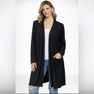 Talbots Long Cardigan Sweater L Large Black Pie Crust Thin Cotton Washable Open